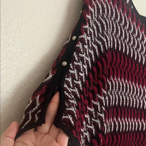 WHBM Crochet Sweater Red and Black Chevron Striped Batwing, Small - Picture 3 of 11